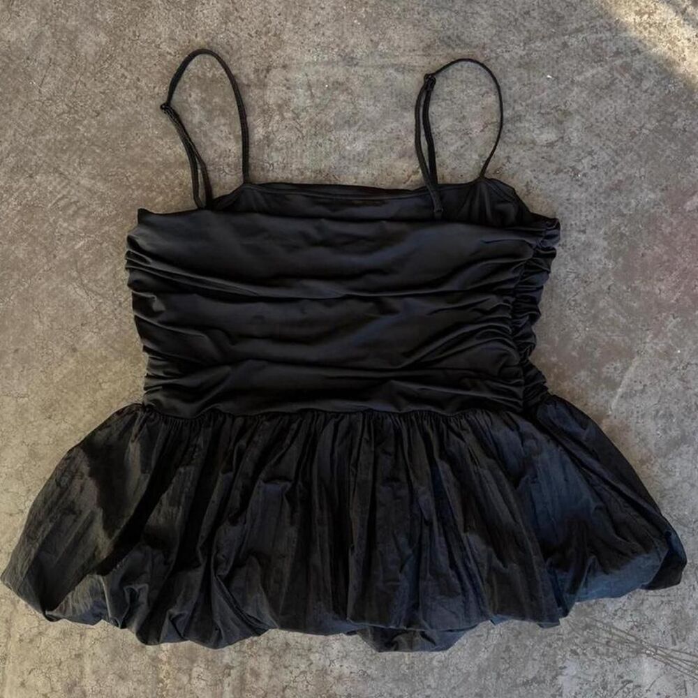 Future Collective Black Ruched Bubble Hem Peplum Trendy Cami Top Women's Large